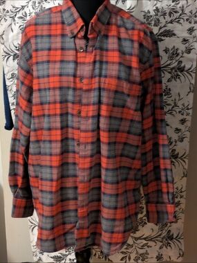 Orvis Orange and Gray Plaid Button-Down Shirt